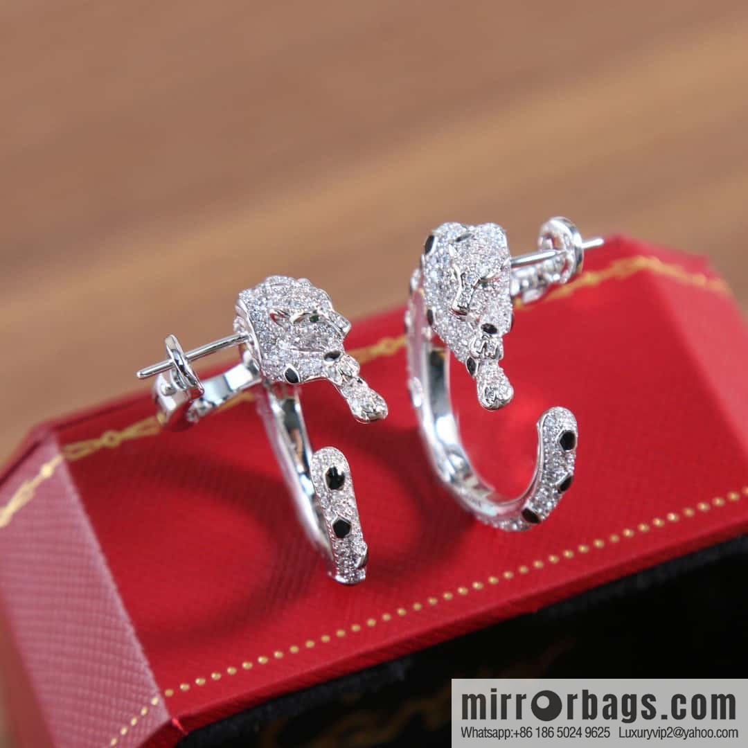 ☀Cartier Cartier Jungle Series Full Diamond Leopard Ear Shot Earrings Stud Earrings