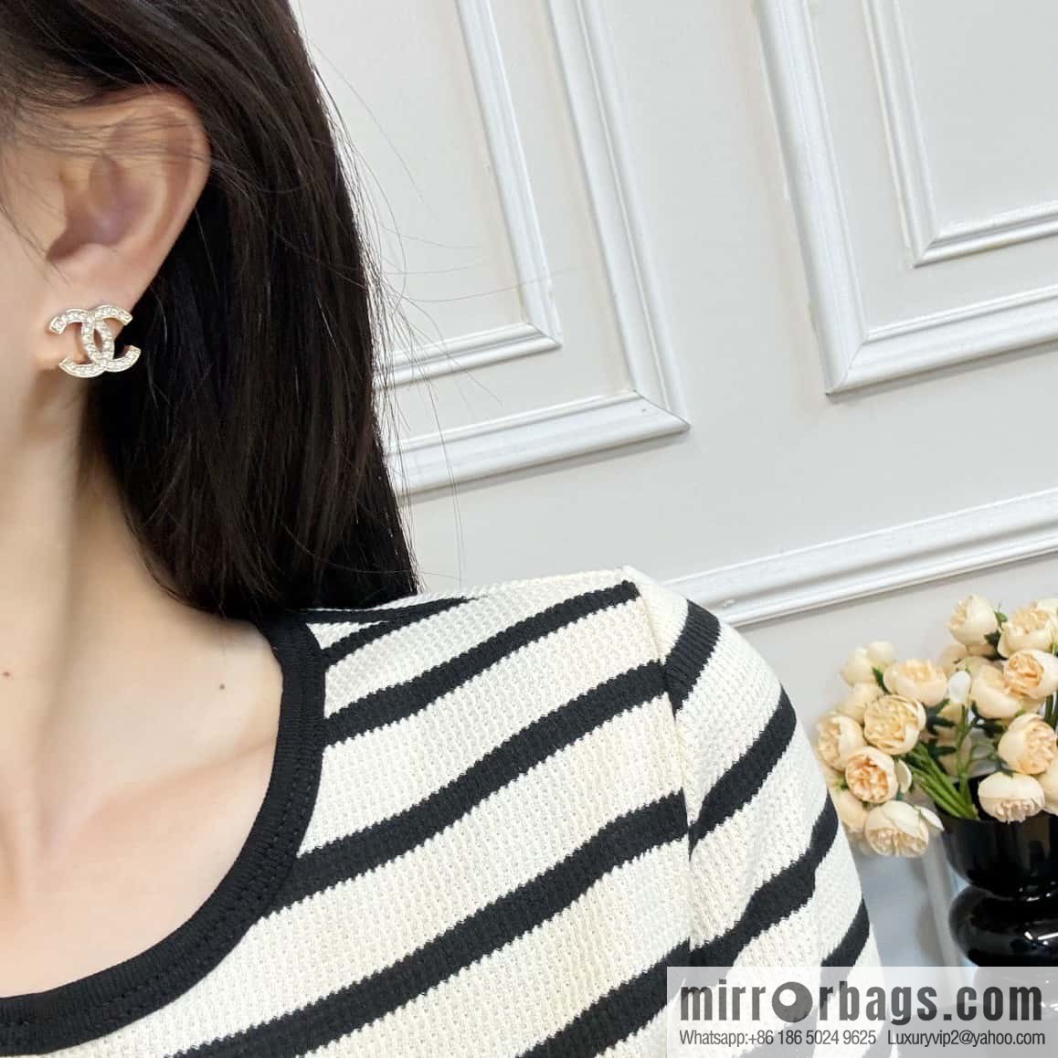 ☀️New ☑️ chanel c1 full diamond double c earrings stud earrings ☀️
