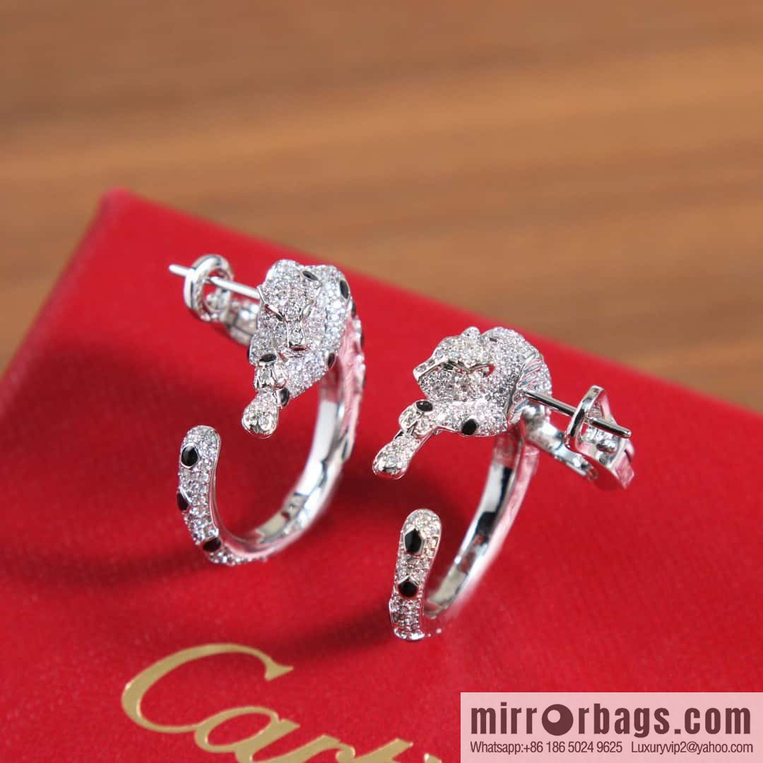 ☀Cartier Cartier Jungle Series Full Diamond Leopard Ear Shot Earrings Stud Earrings