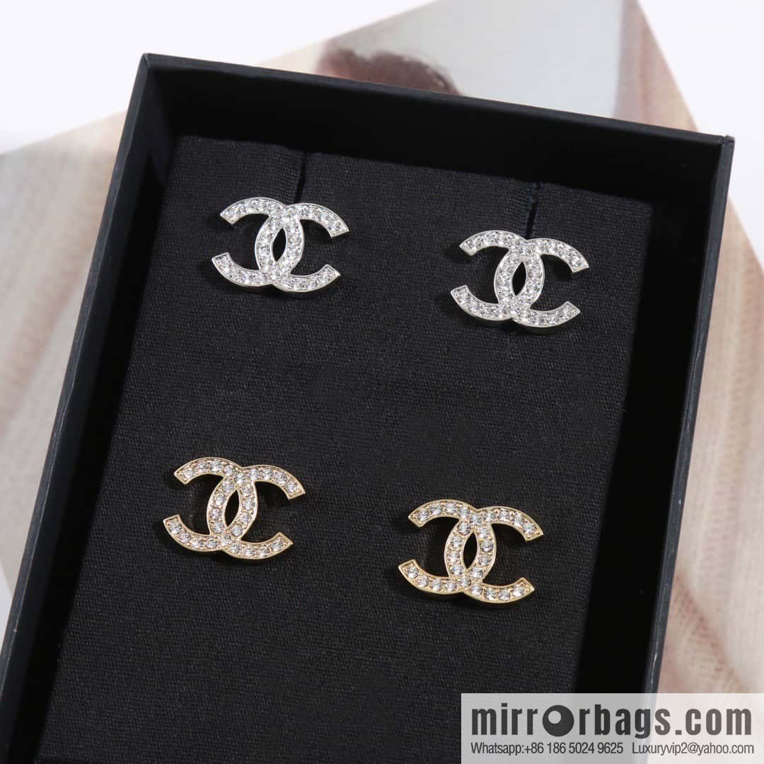 ☀️New ☑️ chanel c1 full diamond double c earrings stud earrings ☀️