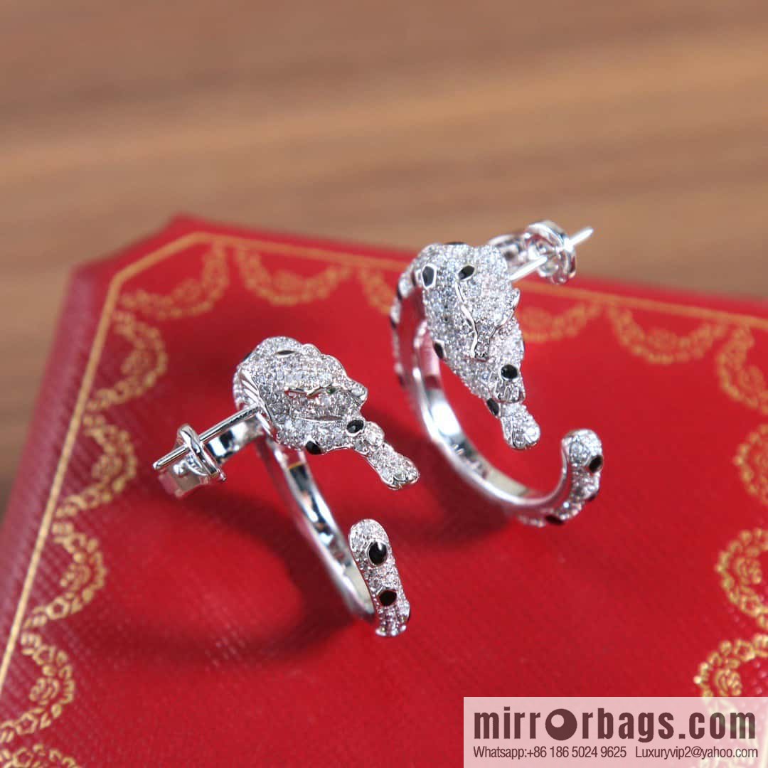 ☀Cartier Cartier Jungle Series Full Diamond Leopard Ear Shot Earrings Stud Earrings