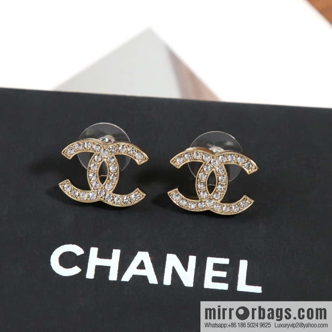 ☀️New ☑️ chanel c1 full diamond double c earrings stud earrings ☀️