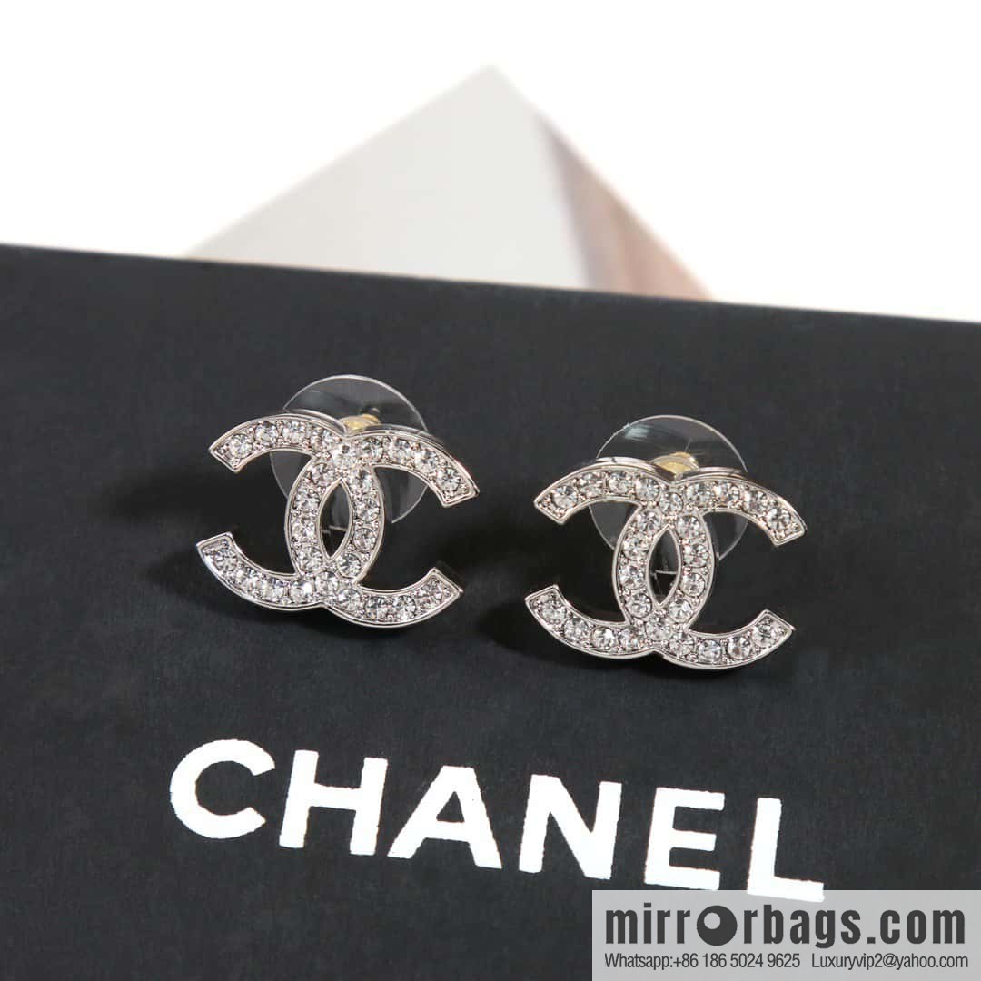 ☀️New ☑️ chanel c1 full diamond double c earrings stud earrings ☀️