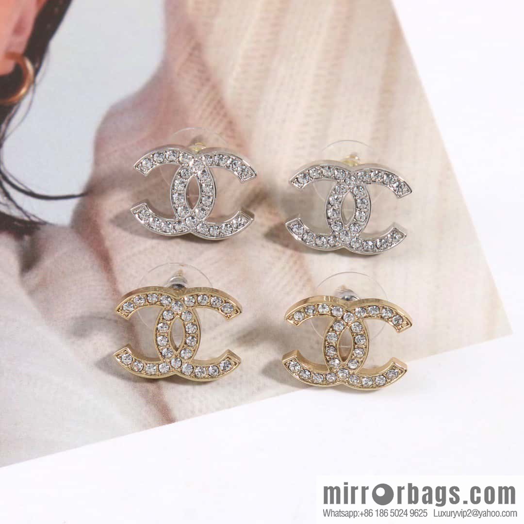 ☀️New ☑️ chanel c1 full diamond double c earrings stud earrings ☀️