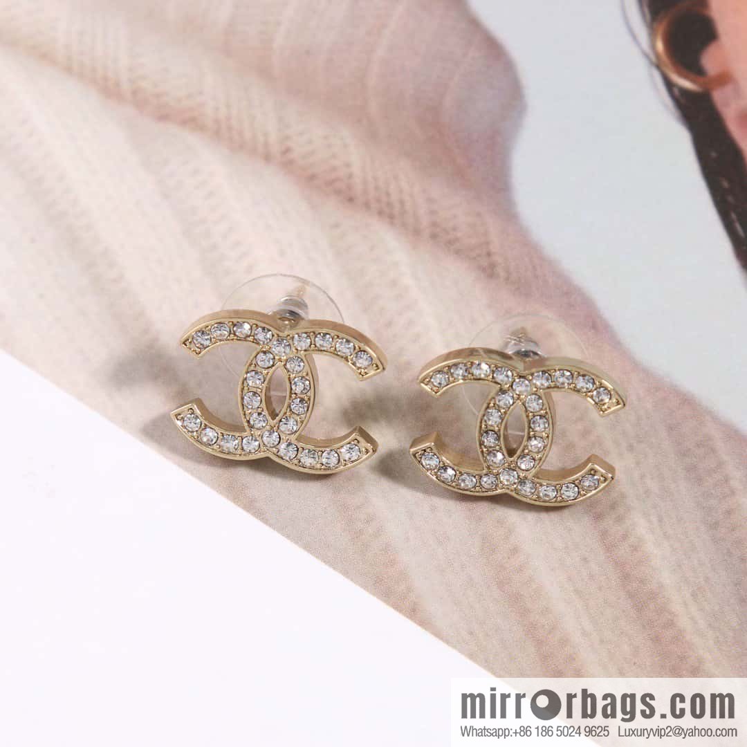☀️New ☑️ chanel c1 full diamond double c earrings stud earrings ☀️