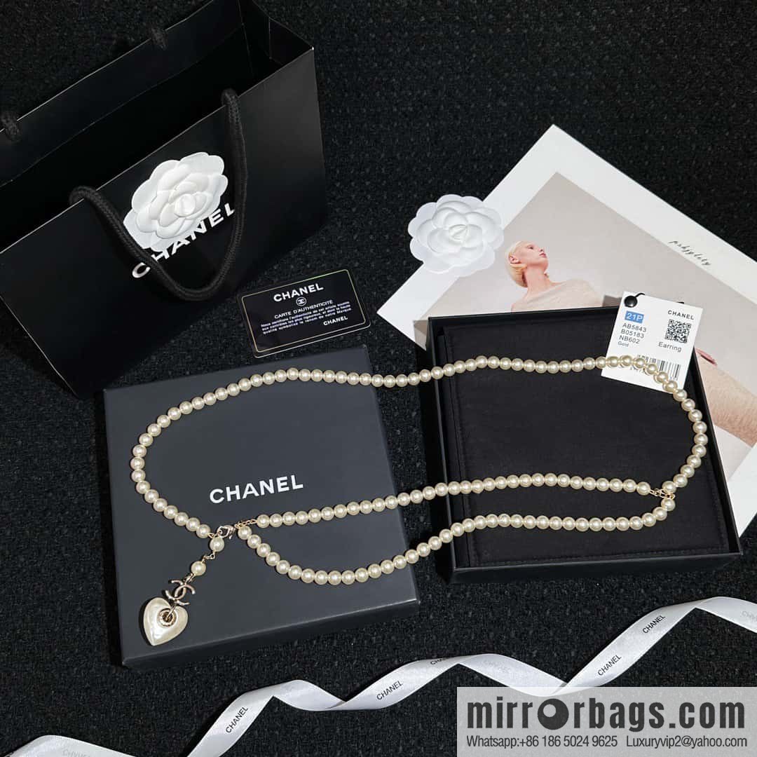 ❗️New ❗️☀️ New ☑️ Chanel Double Pearl Peach Heart Love Double C Belt Waist Chain ☀️