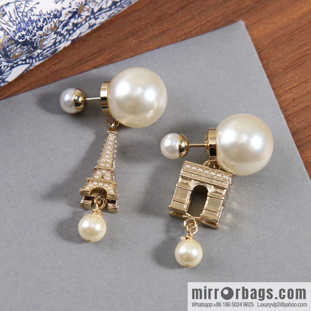 New ☑️ Dior size pearl Eiffel Tower Arc de Triomphe stud earrings