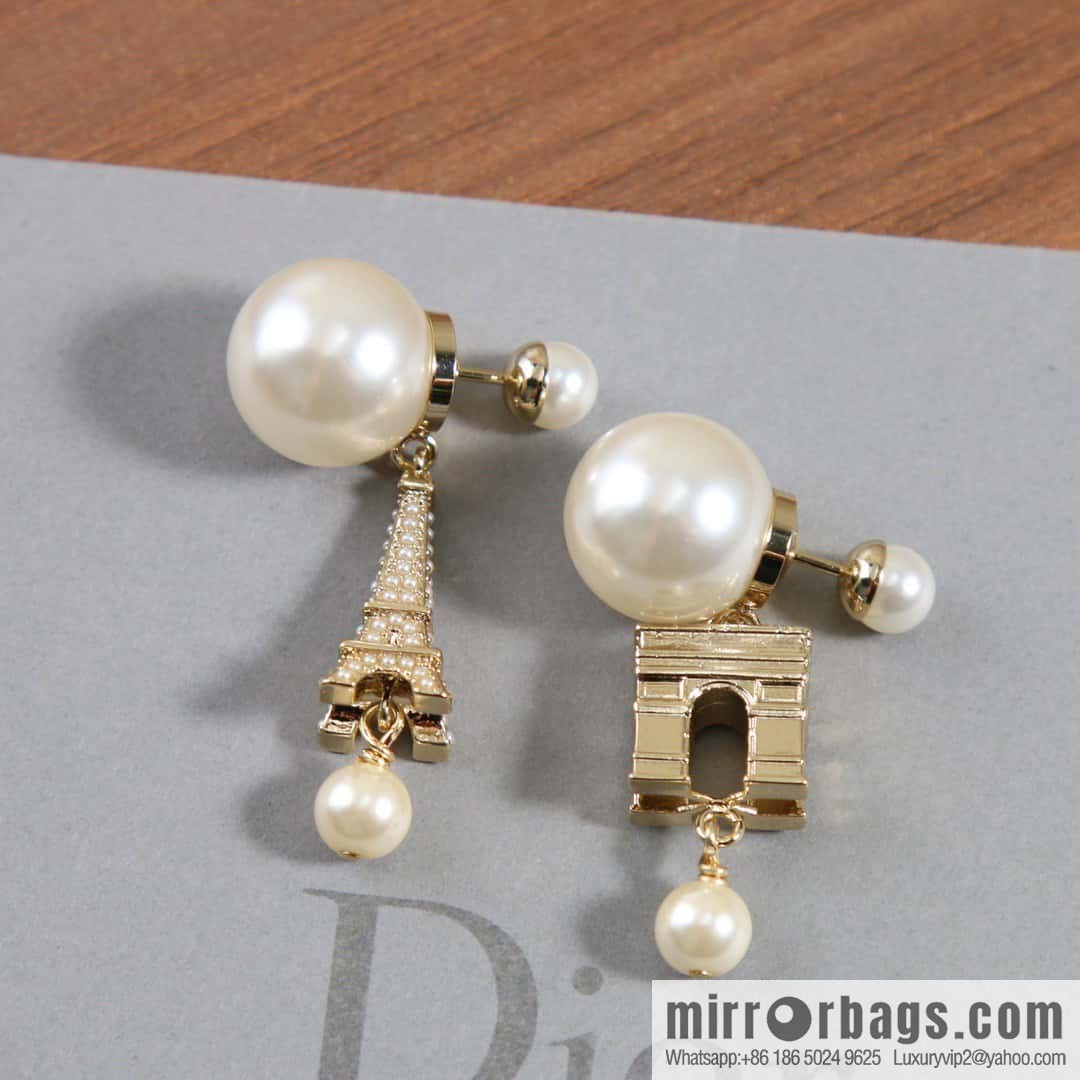 New ☑️ Dior size pearl Eiffel Tower Arc de Triomphe stud earrings
