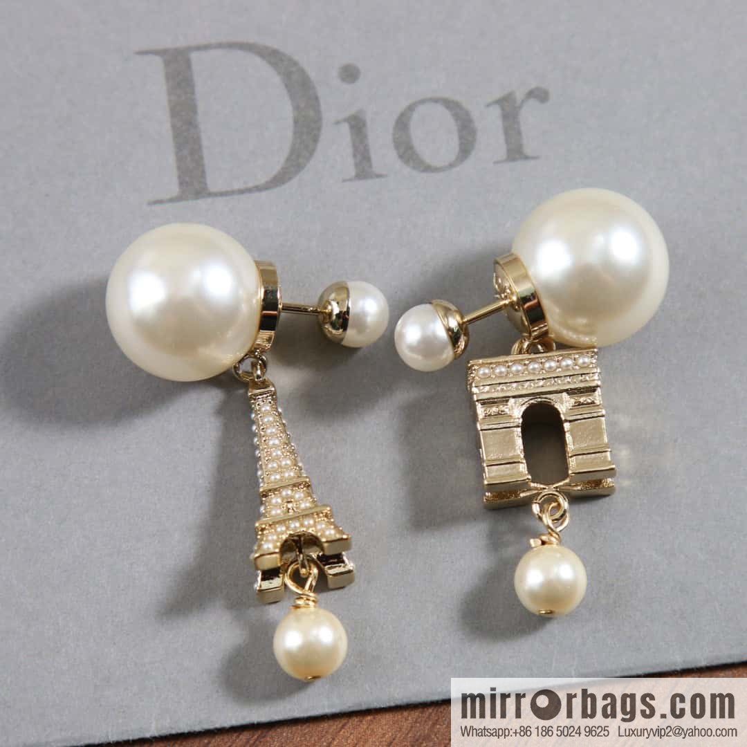 New ☑️ Dior size pearl Eiffel Tower Arc de Triomphe stud earrings