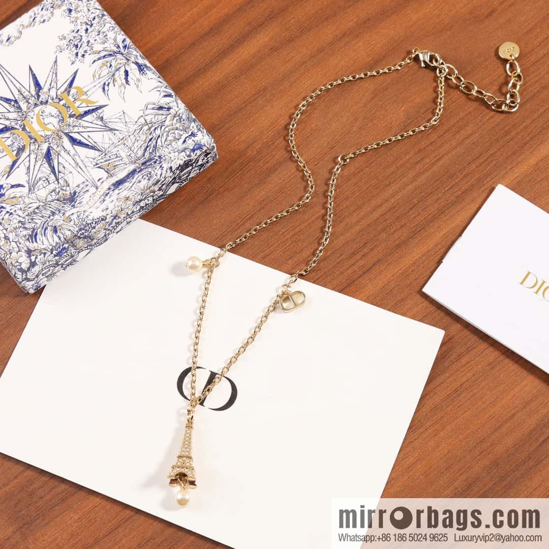 New ☑️ DIOR pearl Eiffel Tower necklace