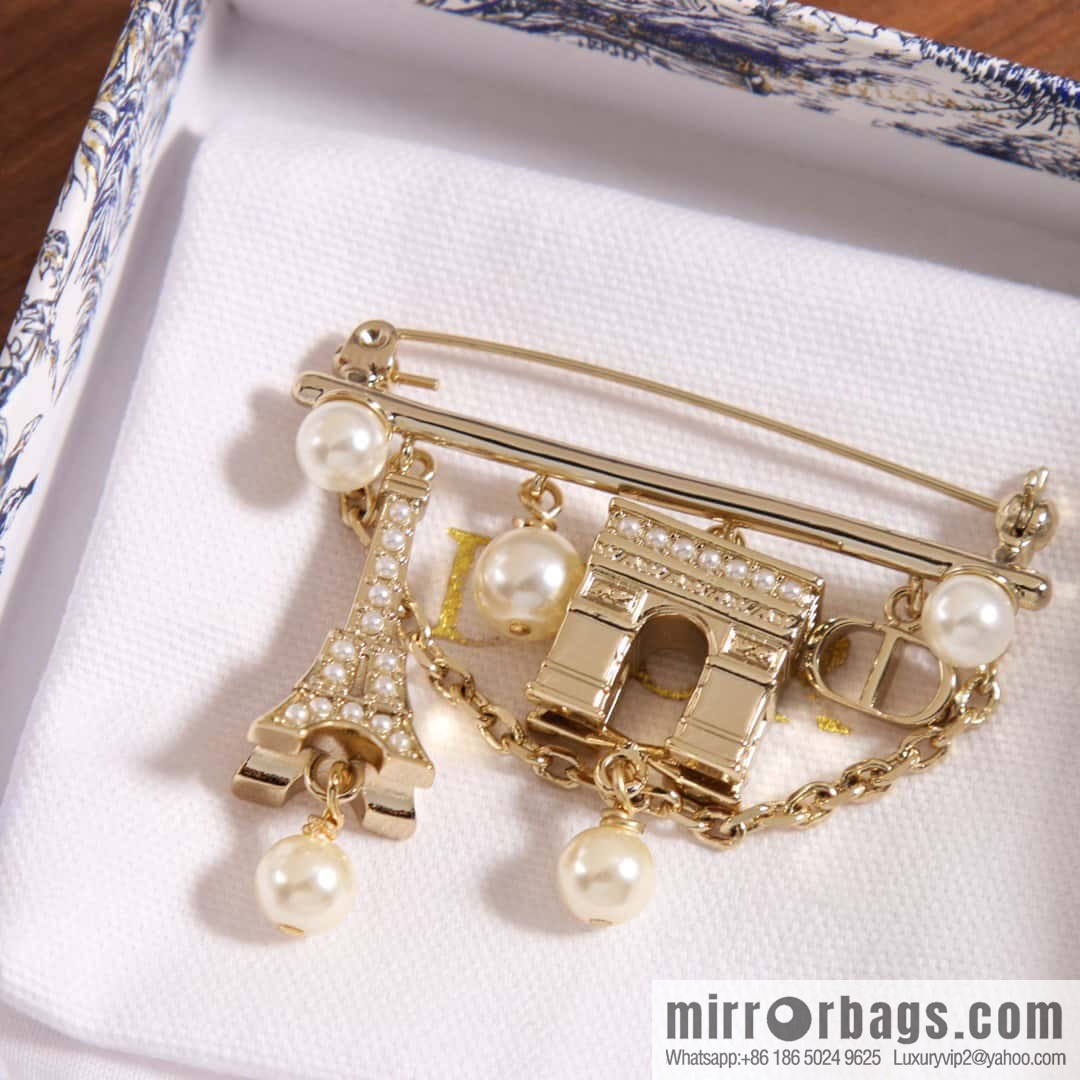 New ☑️ DIOR pearl Eiffel Tower Arc de Triomphe brooch