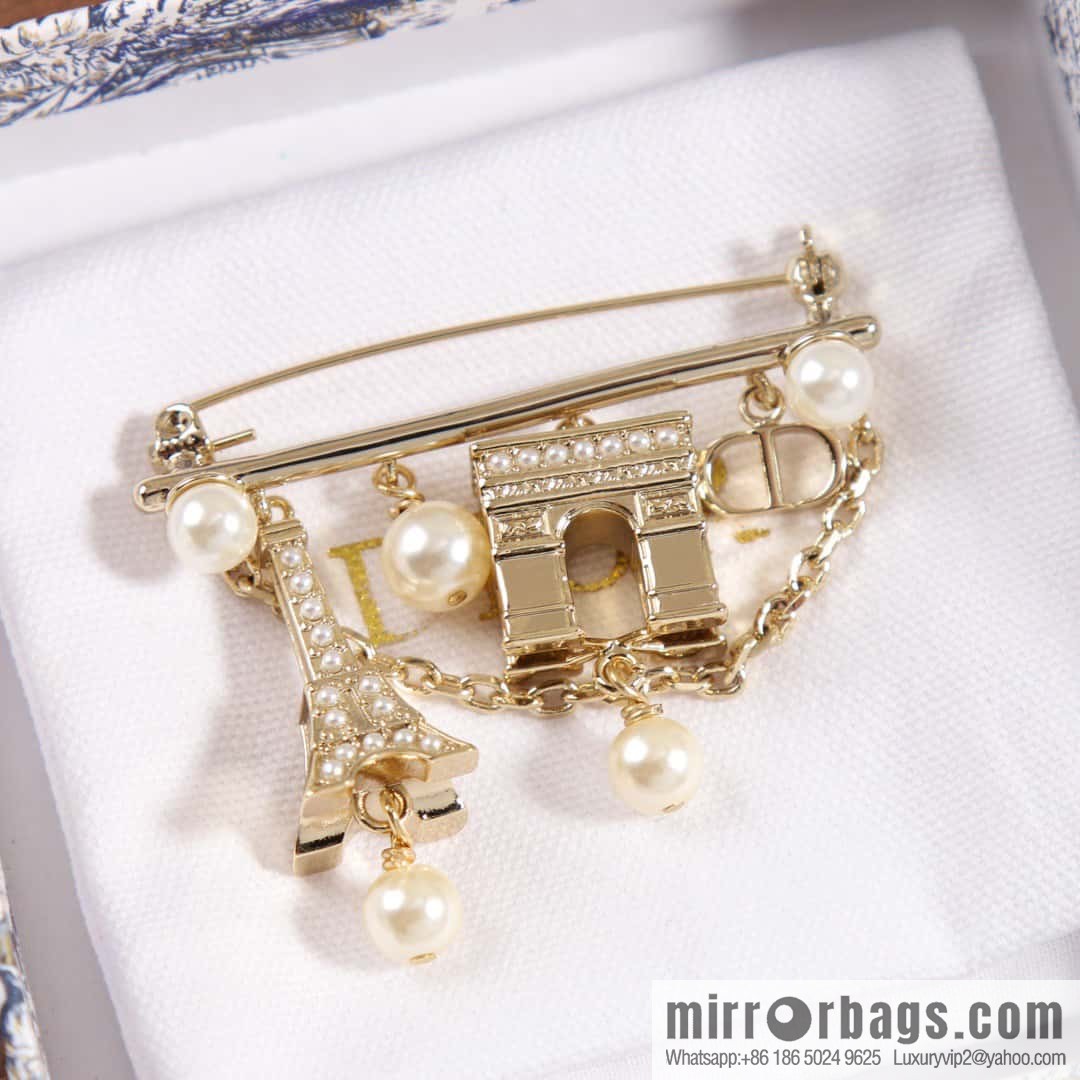 New ☑️ DIOR pearl Eiffel Tower Arc de Triomphe brooch