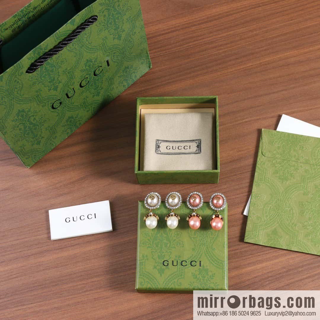 Gucci genuine packaging ☀️ new Gucci Gucci double G full diamond pearl stud earrings