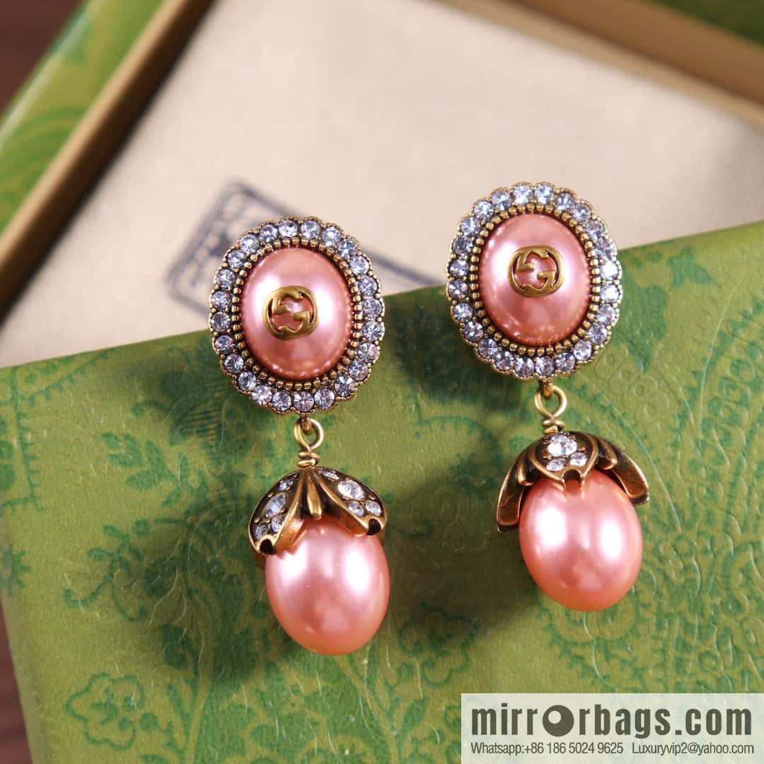 Gucci genuine packaging ☀️ new Gucci Gucci double G full diamond pearl stud earrings