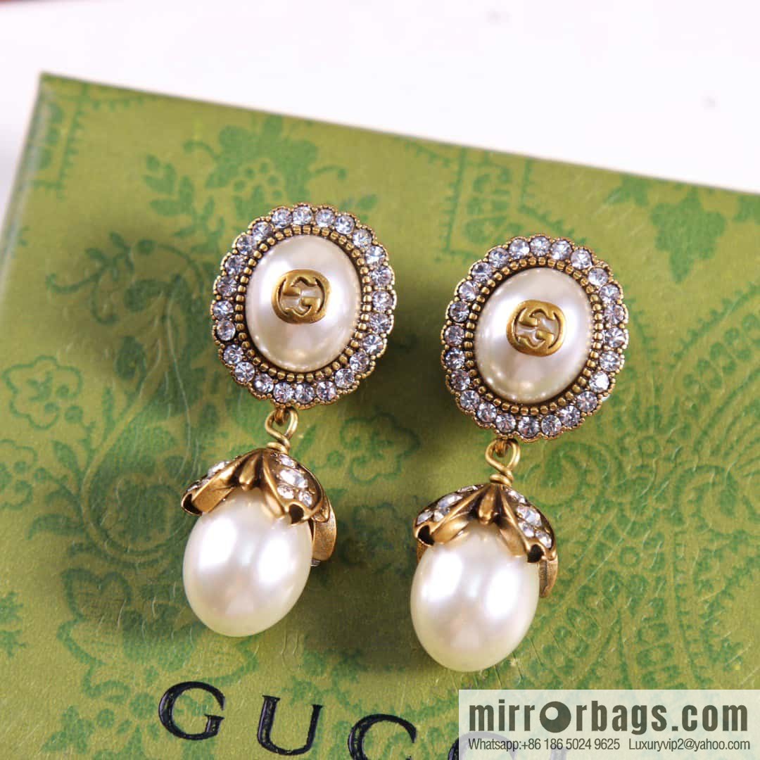Gucci genuine packaging ☀️ new Gucci Gucci double G full diamond pearl stud earrings