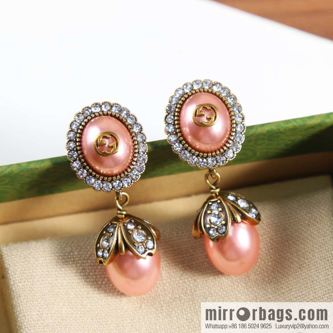 Gucci genuine packaging ☀️ new Gucci Gucci double G full diamond pearl stud earrings