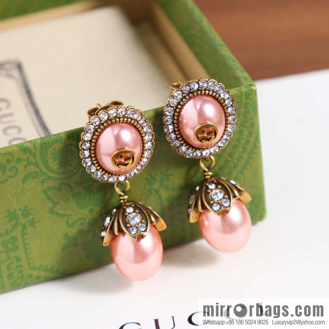 Gucci genuine packaging ☀️ new Gucci Gucci double G full diamond pearl stud earrings