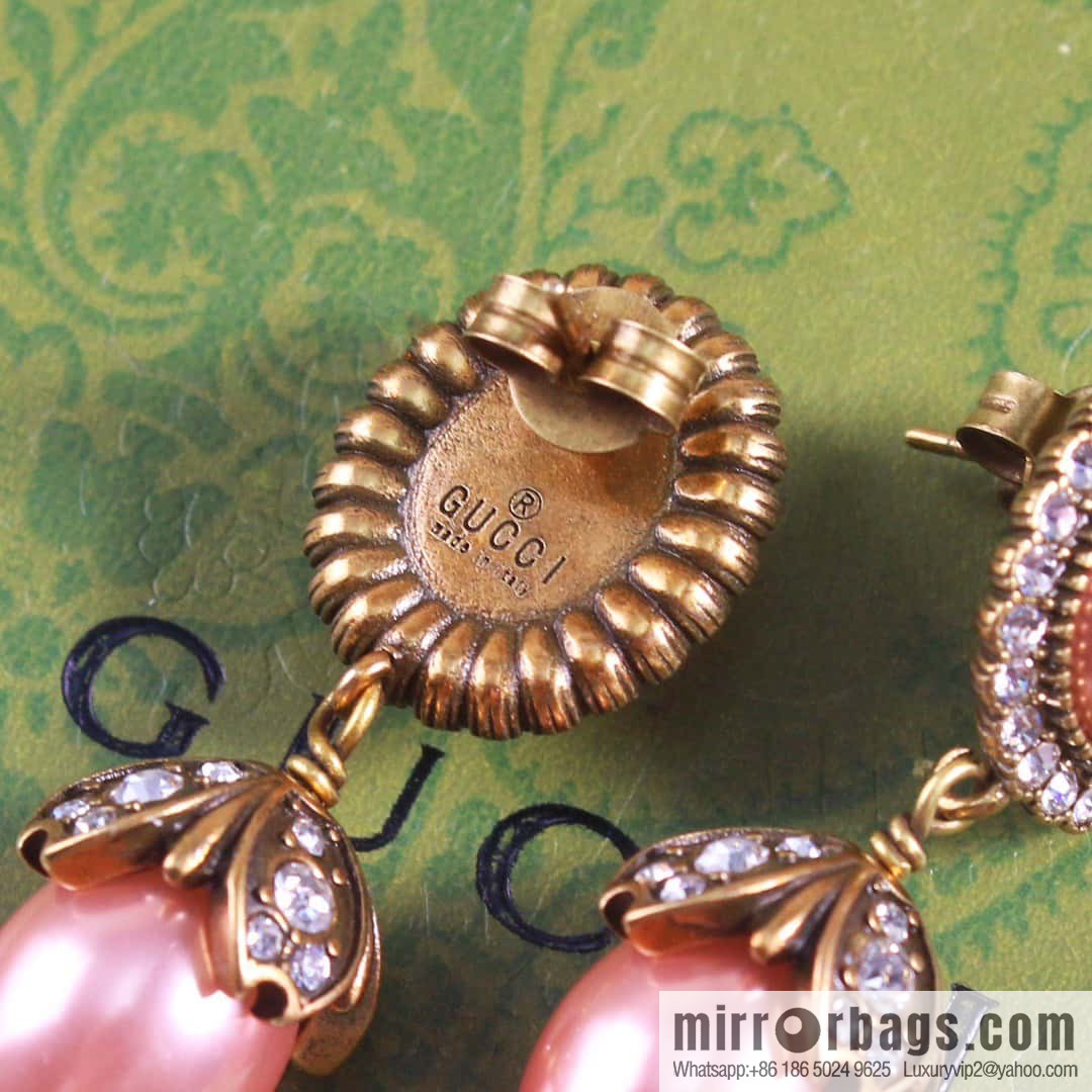 Gucci genuine packaging ☀️ new Gucci Gucci double G full diamond pearl stud earrings