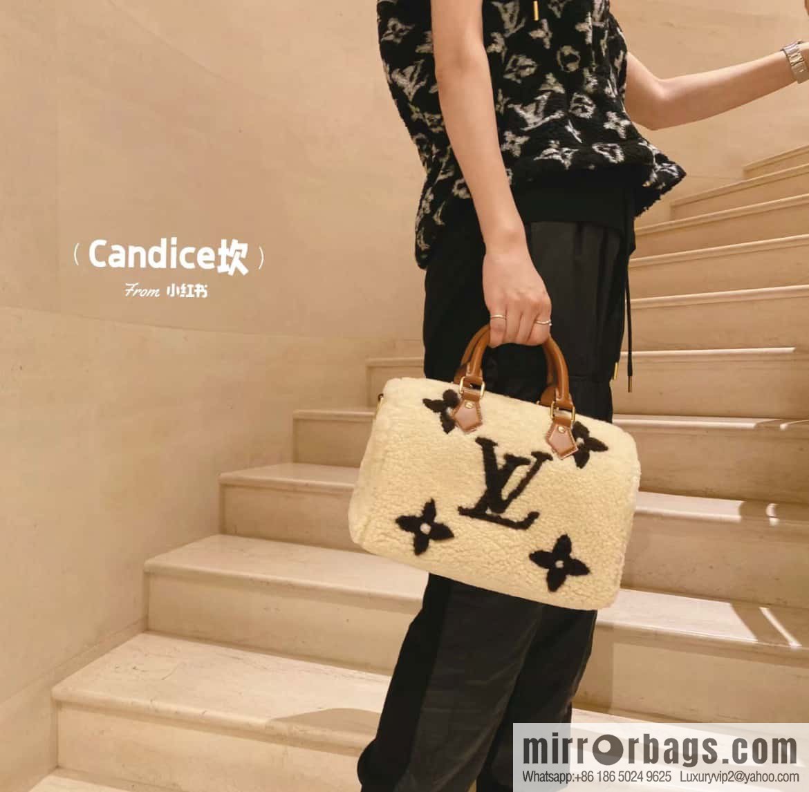 [Premium‑quality] M23568 meters white, lamb wool pillow bag speedy series Speedy Bandoulière 25 handbag