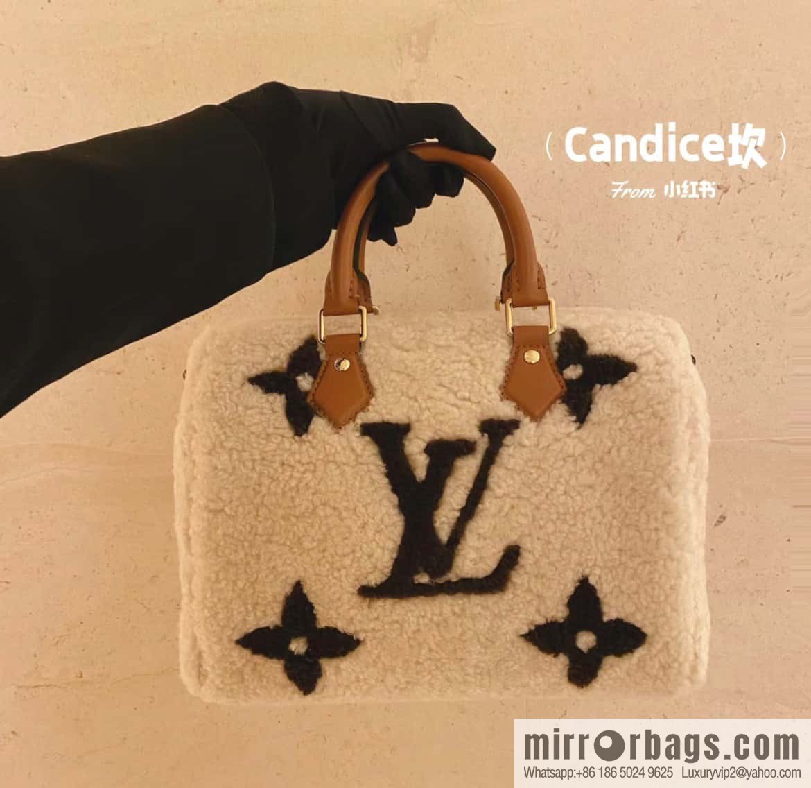 [Premium‑quality] M23568 meters white, lamb wool pillow bag speedy series Speedy Bandoulière 25 handbag