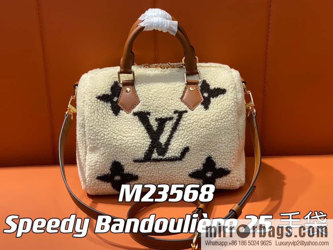 [Premium‑quality] M23568 meters white, lamb wool pillow bag speedy series Speedy Bandoulière 25 handbag