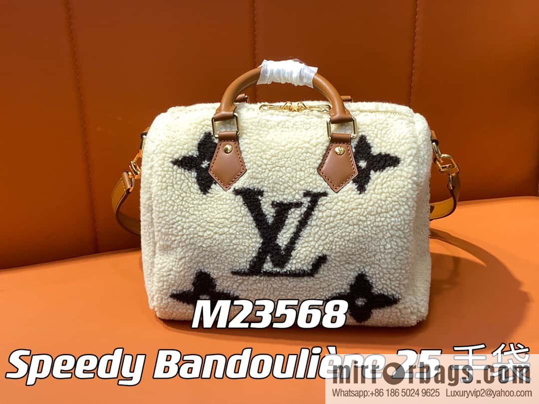 [Premium‑quality] M23568 meters white, lamb wool pillow bag speedy series Speedy Bandoulière 25 handbag