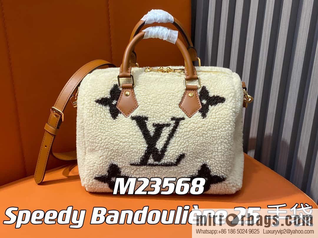[Premium‑quality] M23568 meters white, lamb wool pillow bag speedy series Speedy Bandoulière 25 handbag