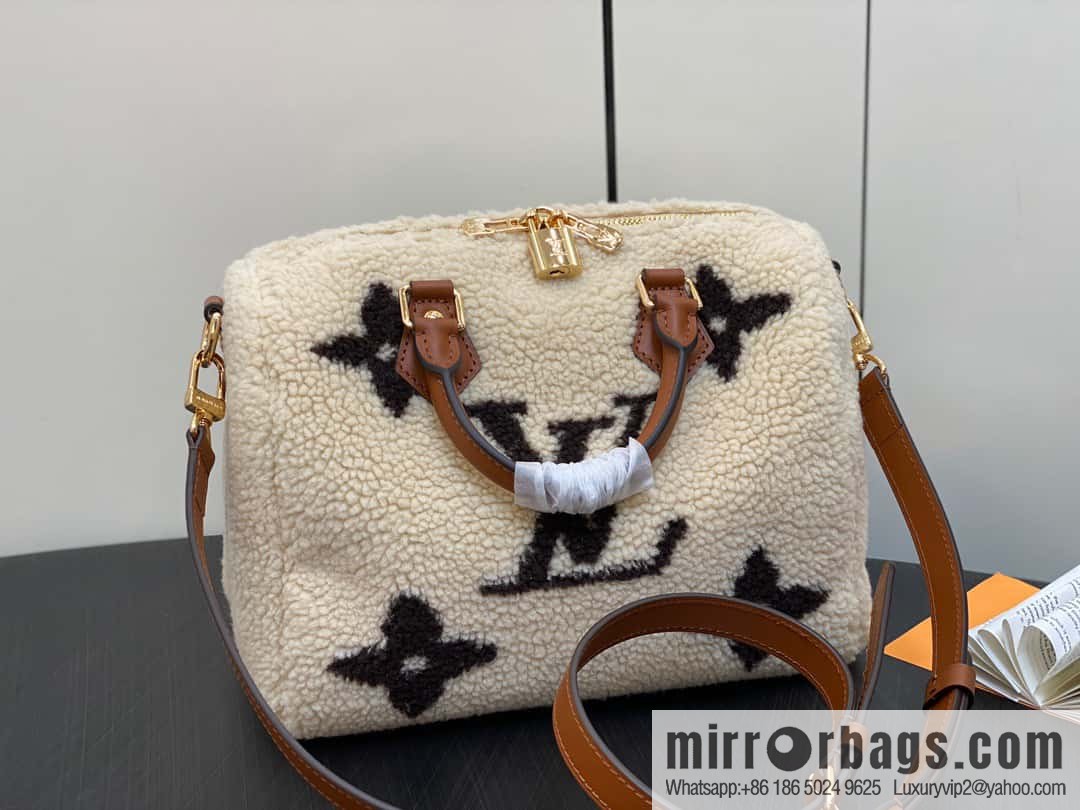 [Premium‑quality] M23568 meters white, lamb wool pillow bag speedy series Speedy Bandoulière 25 handbag