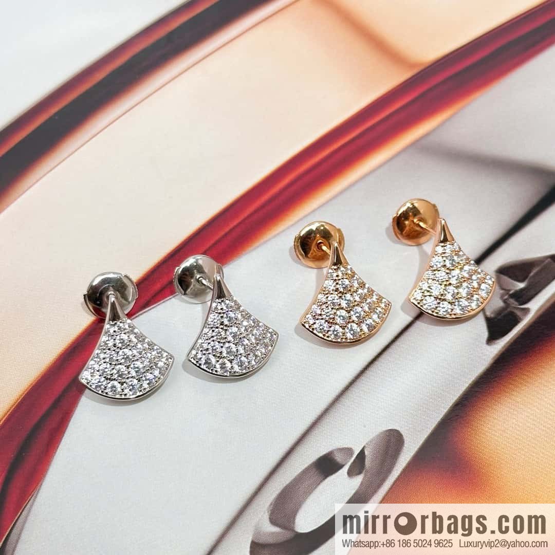 ❗️New ❗️ ☀️ Original ☀ BVLGARI DIVAS'DREAM Full Diamond Fan Stud Earrings ☀️