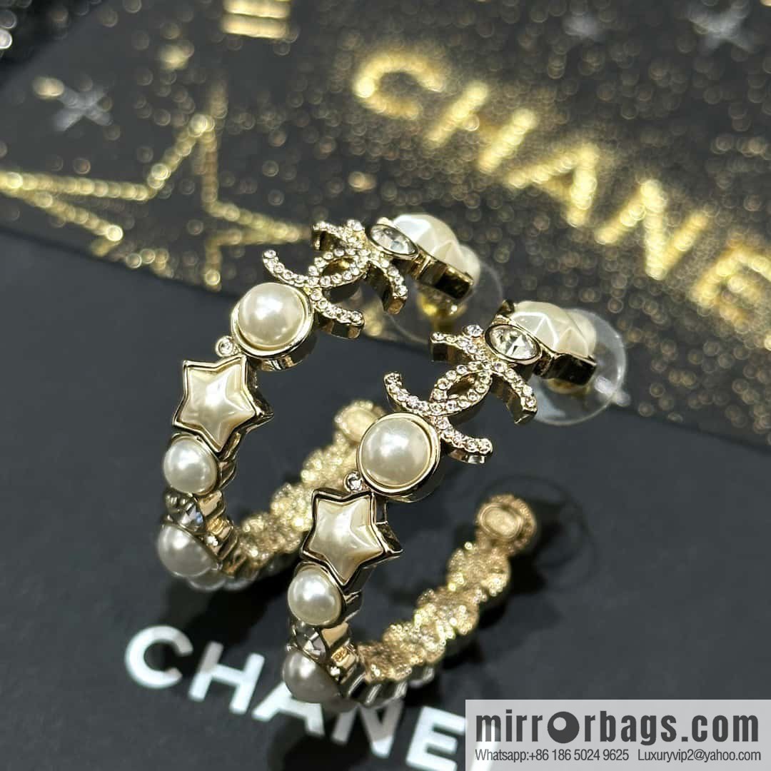 ☀️New ☑️ Chanel C1 Double C Semicircular Pentagram ⭐ Star Stud Earrings