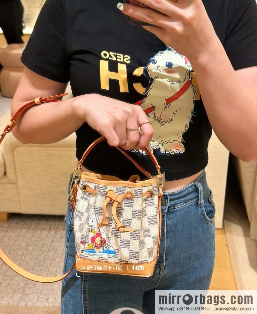 [Boutique‑grade] N40511 white grid silk screen printing, Christmas tote bag series NANO NOE handbag, this Nano Noé handbag