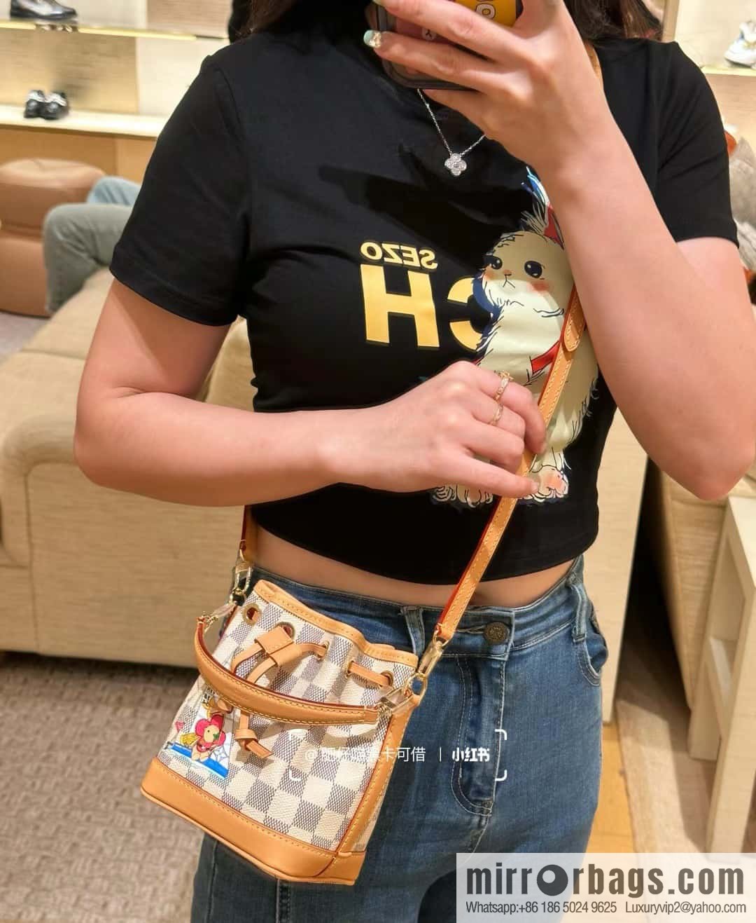 [Boutique‑grade] N40511 white grid silk screen printing, Christmas tote bag series NANO NOE handbag, this Nano Noé handbag