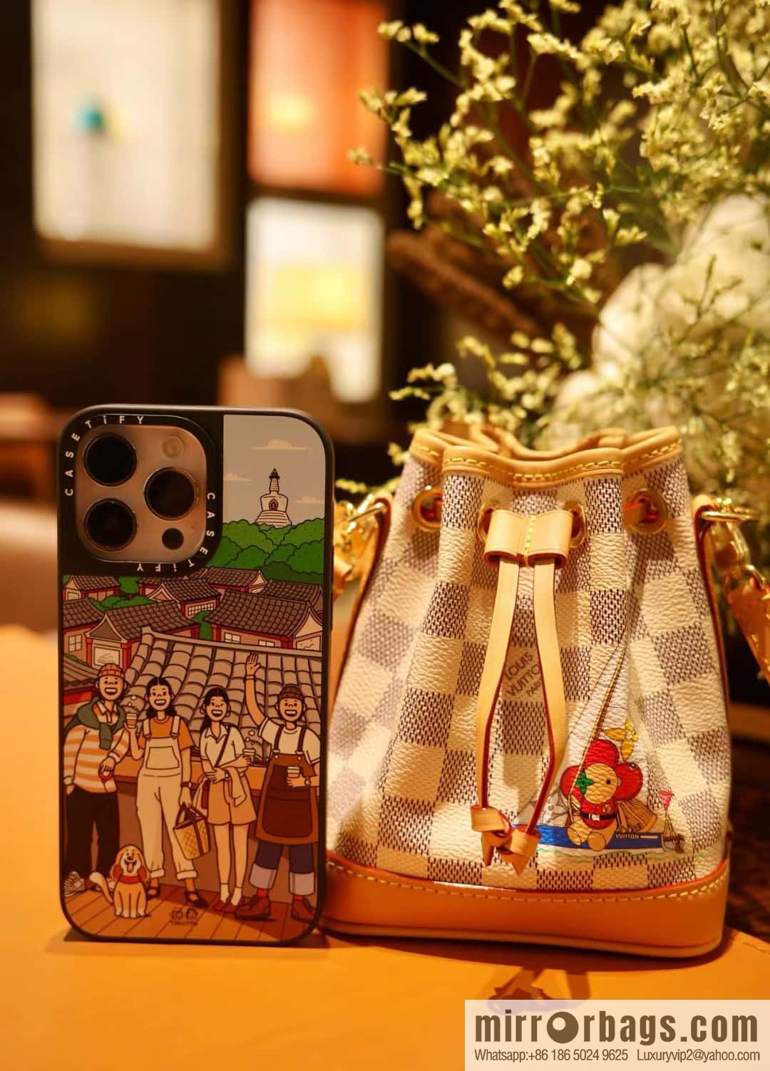 [Boutique‑grade] N40511 white grid silk screen printing, Christmas tote bag series NANO NOE handbag, this Nano Noé handbag