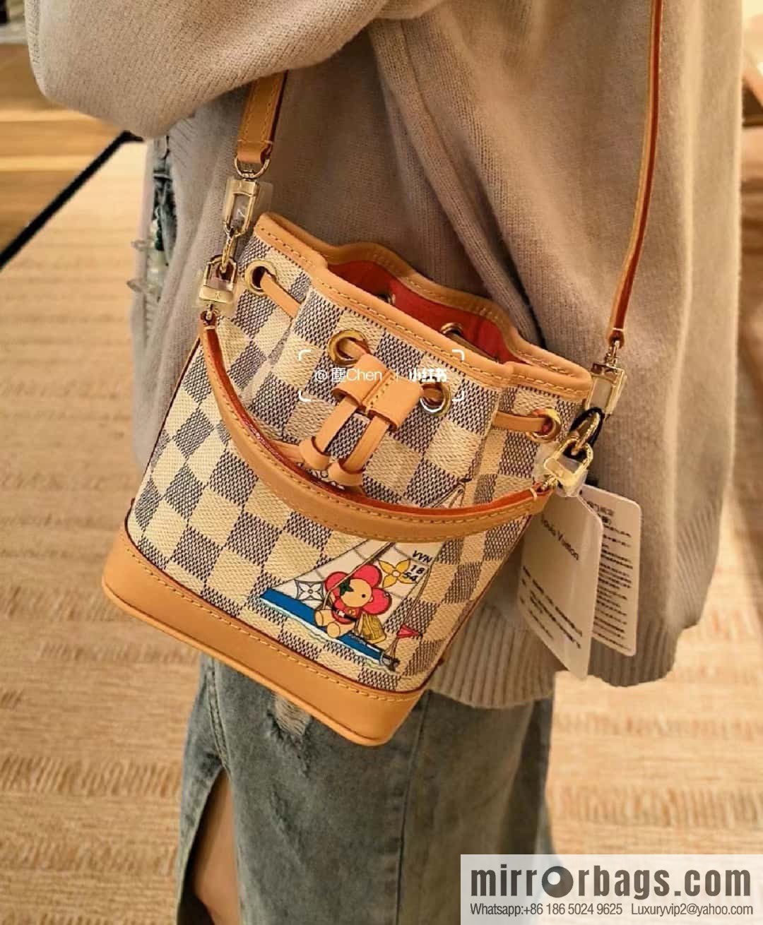 [Boutique‑grade] N40511 white grid silk screen printing, Christmas tote bag series NANO NOE handbag, this Nano Noé handbag