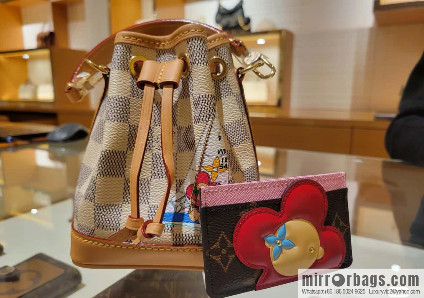 [Boutique‑grade] N40511 white grid silk screen printing, Christmas tote bag series NANO NOE handbag, this Nano Noé handbag