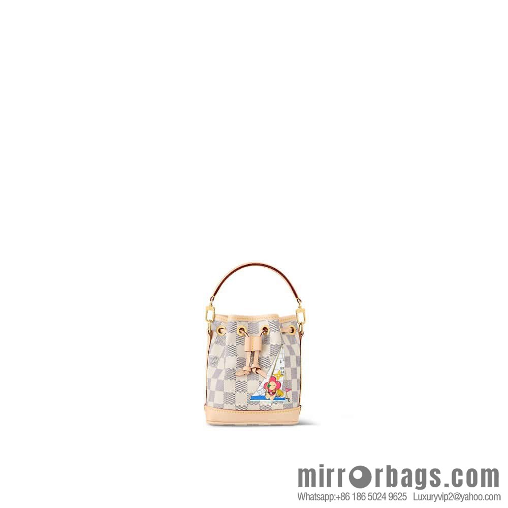 [Boutique‑grade] N40511 white grid silk screen printing, Christmas tote bag series NANO NOE handbag, this Nano Noé handbag