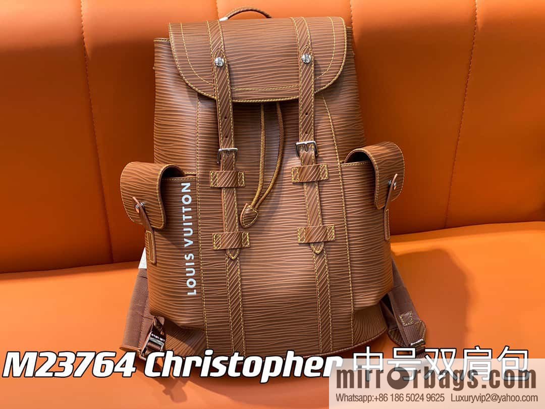 [Premium‑quality] M23764 brown letters, full leather epi backpack series Christopher medium backpack M41709