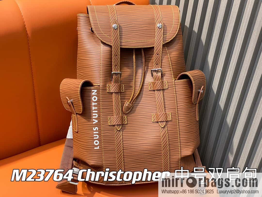 [Premium‑quality] M23764 brown letters, full leather epi backpack series Christopher medium backpack M41709
