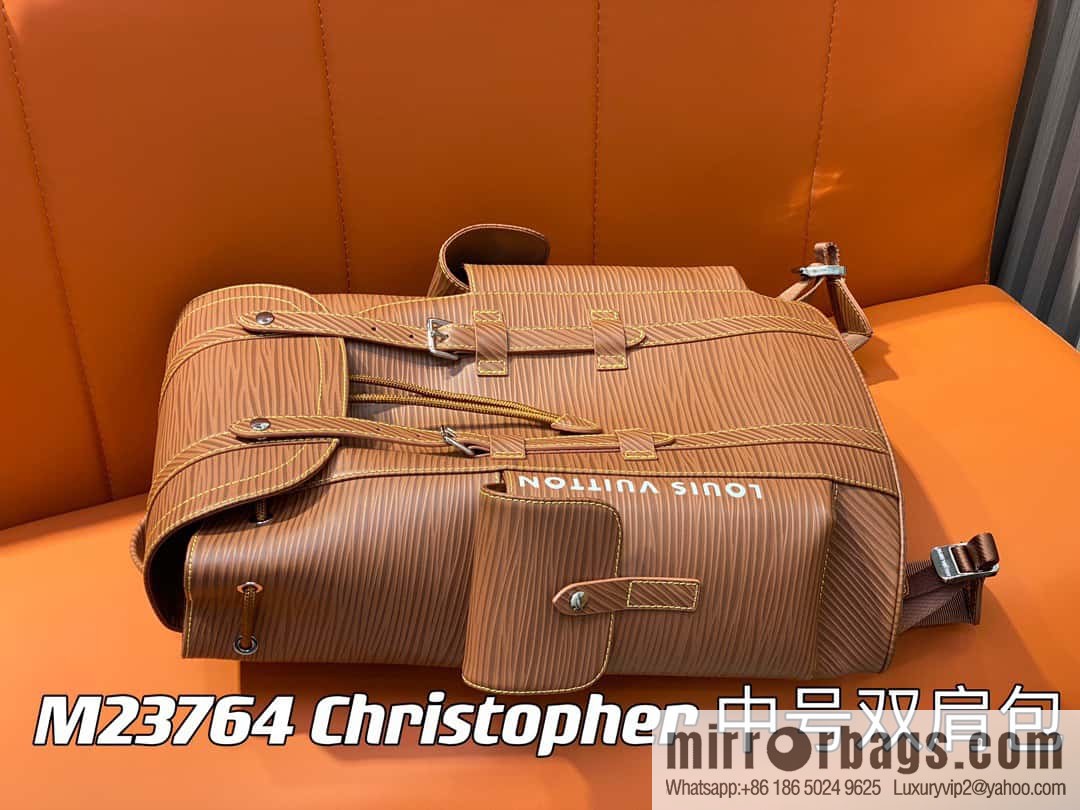 [Premium‑quality] M23764 brown letters, full leather epi backpack series Christopher medium backpack M41709