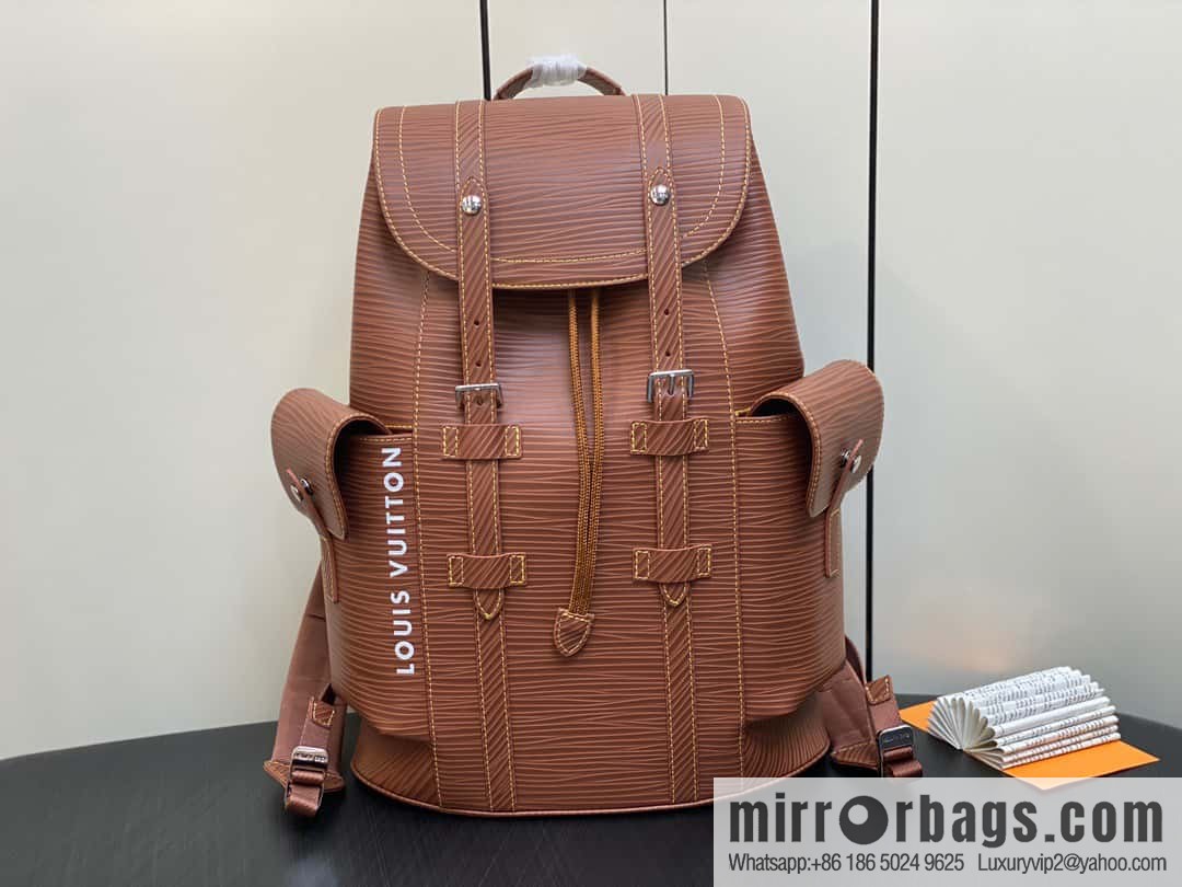 [Premium‑quality] M23764 brown letters, full leather epi backpack series Christopher medium backpack M41709