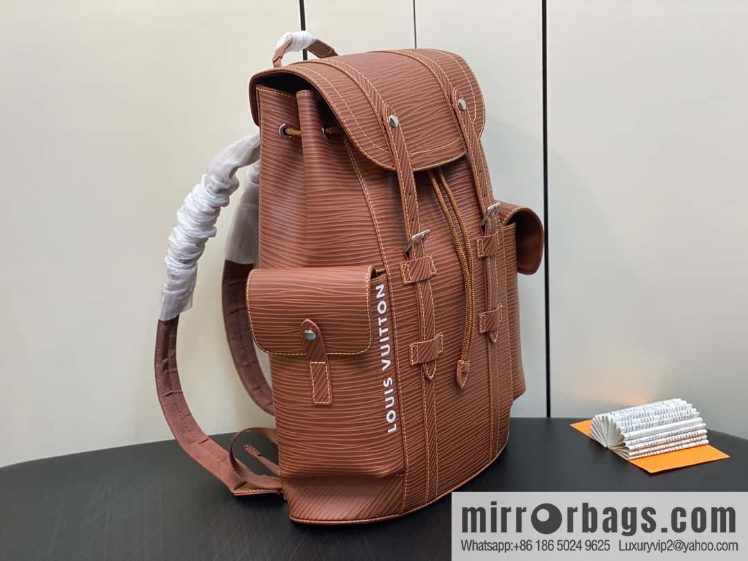 [Premium‑quality] M23764 brown letters, full leather epi backpack series Christopher medium backpack M41709