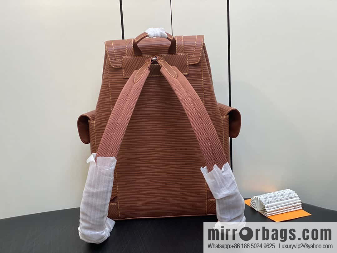 [Premium‑quality] M23764 brown letters, full leather epi backpack series Christopher medium backpack M41709