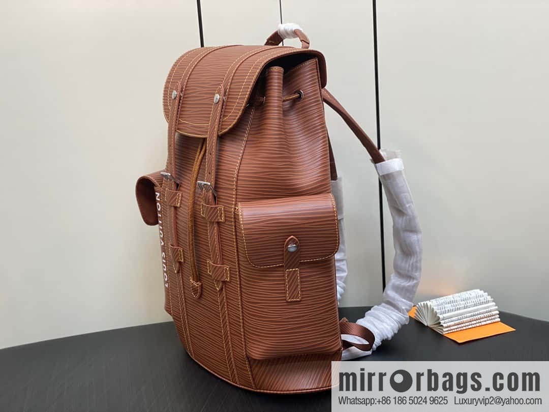 [Premium‑quality] M23764 brown letters, full leather epi backpack series Christopher medium backpack M41709