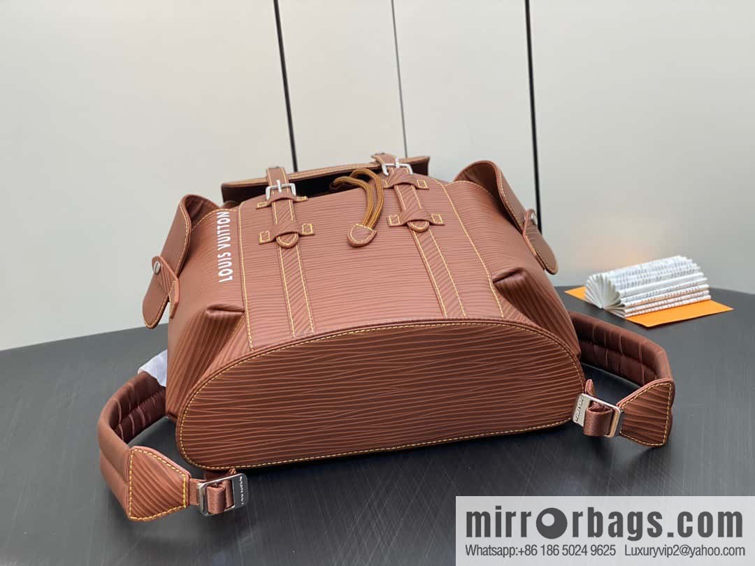 [Premium‑quality] M23764 brown letters, full leather epi backpack series Christopher medium backpack M41709