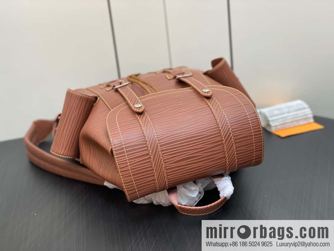 [Premium‑quality] M23764 brown letters, full leather epi backpack series Christopher medium backpack M41709