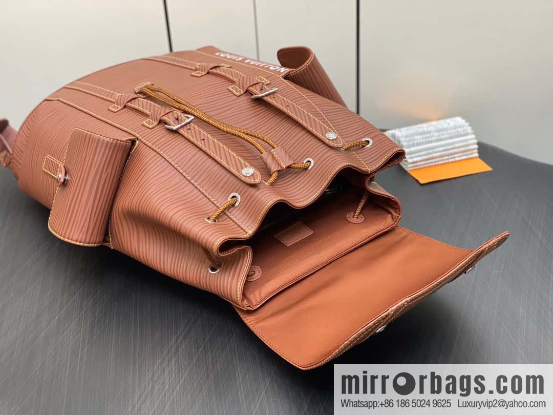 [Premium‑quality] M23764 brown letters, full leather epi backpack series Christopher medium backpack M41709