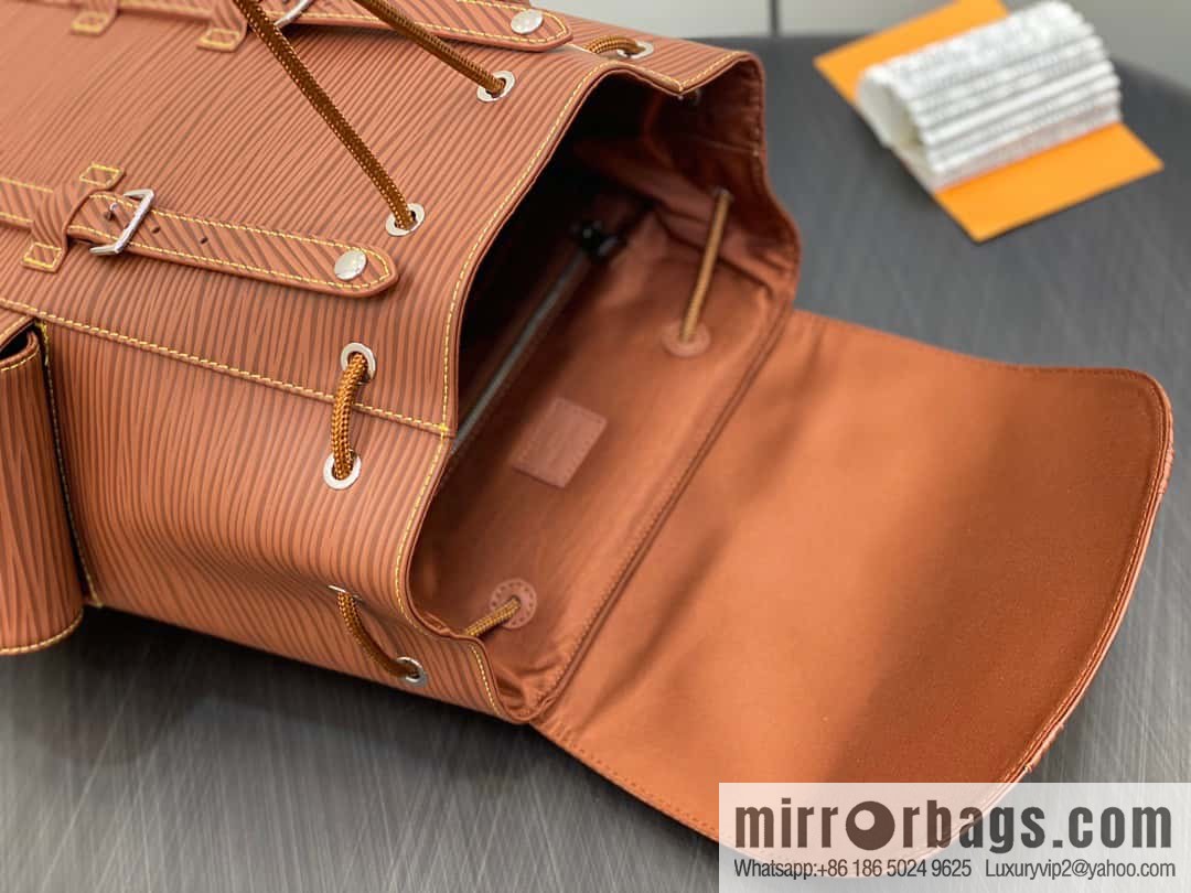[Premium‑quality] M23764 brown letters, full leather epi backpack series Christopher medium backpack M41709