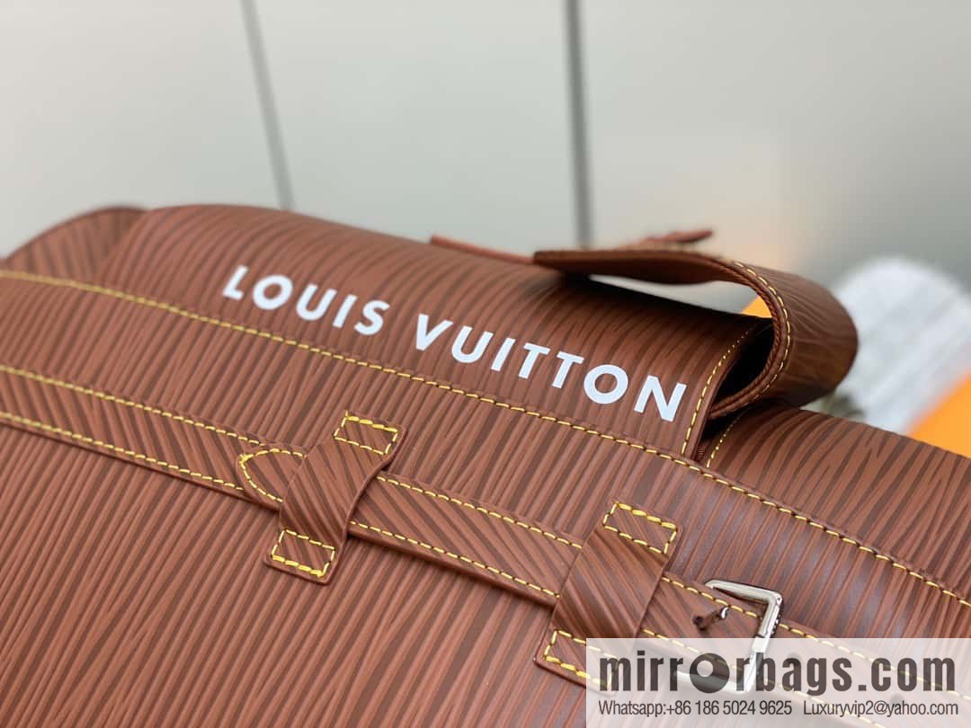 [Premium‑quality] M23764 brown letters, full leather epi backpack series Christopher medium backpack M41709