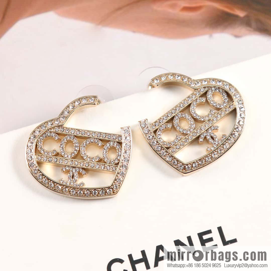☀️New ☑️ Chanel C1 full diamond coco peach heart love stud earrings