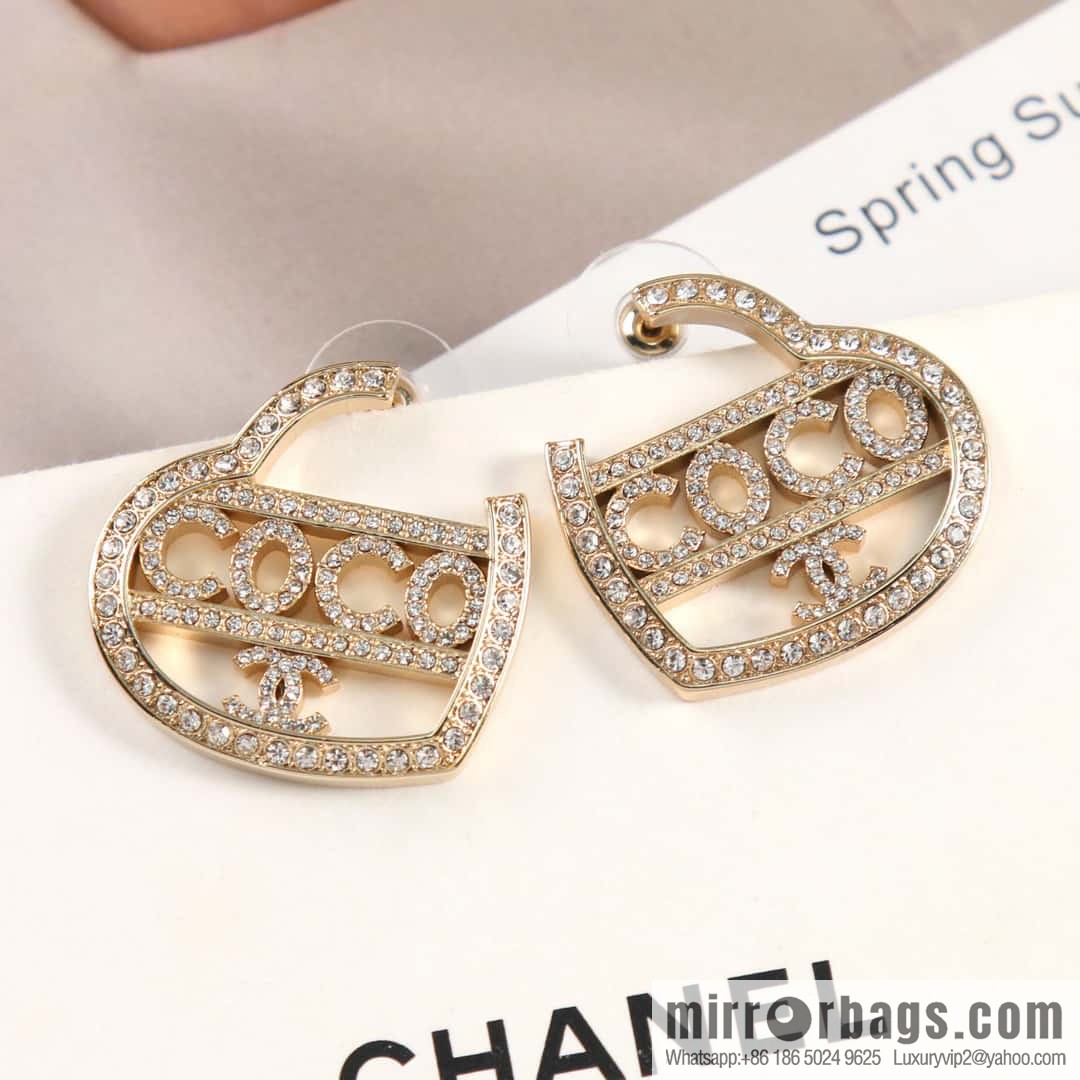 ☀️New ☑️ Chanel C1 full diamond coco peach heart love stud earrings